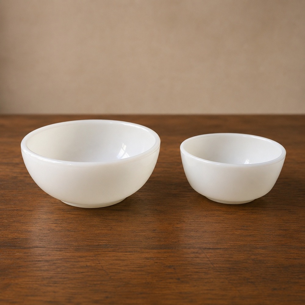 Vintage Anchor Hocking Fire-King White Milk Glass Bowls Set of 2 USA Oven Proof